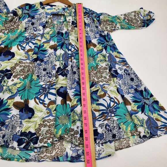 Umgee Womens Boho Floral Tunic Dress Size M Multicolor Bell Sleeve Keyhole Neck - Picture 12 of 14